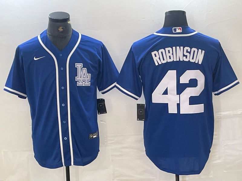 Men Los Angeles Dodgers 42 Robinson Blue Second generation joint name Nike 2024 MLB Jersey style 1